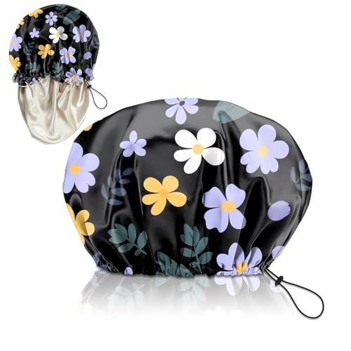 Tingyanyan Luxuriöse Duschkappe, verstellbar, wiederverwendbar, doppelte Duschkappe, wasserdicht, schöne Damen, Mädchen, Blumen, lila von Tingyanyan