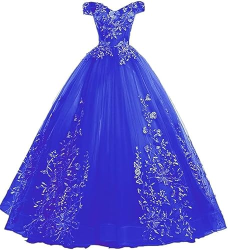 Tingyanyan Schulterfrei Abendkleider Tüll Prinzessin Lange Party Ballkleider Quinceanera Kleider Blau Größe 46 von Tingyanyan