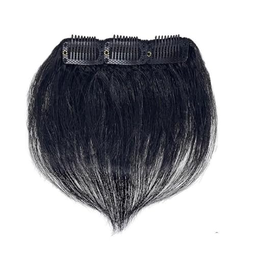 Tingyilan 2Pcs Kurze Echthaarkrone Haarverlängerungen Clip in Mini-Haarteile, 3 Clips in Pony Haarverlängerungen Für Frauen Und Männer Mit Dünner Werdendem Haar,Schwarz,10cm von Tingyilan