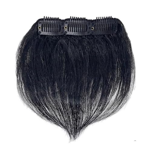 Tingyilan 2Pcs Kurze Echthaarkrone Haarverlängerungen Clip in Mini-Haarteile, 3 Clips in Pony Haarverlängerungen Für Frauen Und Männer Mit Dünner Werdendem Haar,Schwarz,15cm von Tingyilan