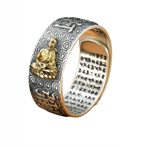 Tingyilan Chinesisches Tierkreiszeichen Natal Buddha Reichtum Glück Verstellbarer Ring,Pig dog von Tingyilan