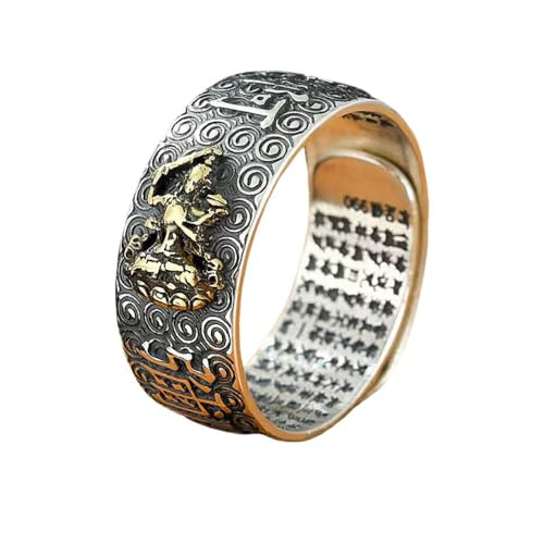 Tingyilan Chinesisches Tierkreiszeichen Natal Buddha Reichtum Glück Verstellbarer Ring,Rabbit von Tingyilan