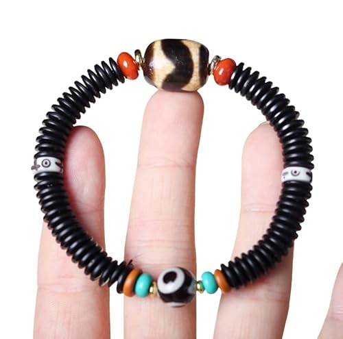 Tingyilan Dzi Perlen Tibetisches Armband Feng Shui Buddhistische Meditation Amulett Huya Dzi Perlenarmbänder Viel Glück Schmuck für Frauen Männer,Schwarz,One Size von Tingyilan
