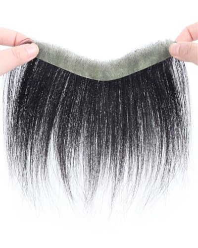 Tingyilan Frontales Haarteil Für Männer, Echthaar Stirn Haaransatz Toupet Haut PU V-Form Haarverlängerung Haarausfall Gerade Für Haarausfall,Schwarz,2x16cm von Tingyilan