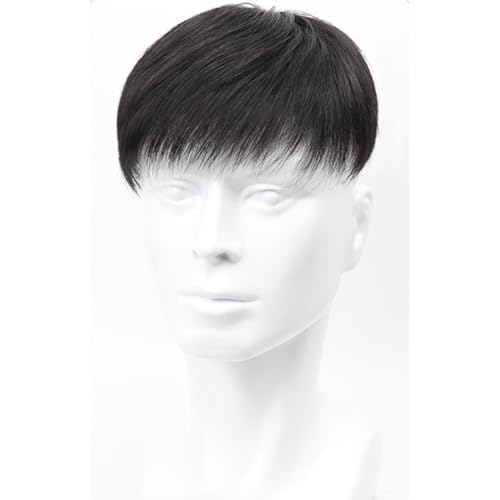 Tingyilan Herren Hair Tropper Natürliche Schwarz Kurze Männer Topper Perücke Echthaar Toupet Ersatzsysteme mit 4 Clips & 10 doppelseitigen Bändern,Natural,18x20cm von Tingyilan