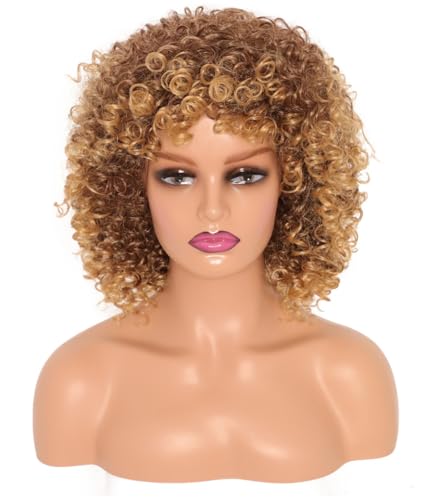 Tingyilan Kurze Verworrene Lockige Afro Perücken Mit Pony Natürlich Aussehende 70Er Jahre 80Er Jahre Haarperücke Mit Pony Synthetik Für Schwarze Frauen Für Cosplay Und Alltag,T2733a von Tingyilan