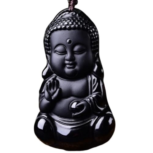 Tingyilan Natürliche Schwarze Obsidian Kristall Buddha Stärke Schutz Amulett Glücksbringer Anhänger Halskette,Style a von Tingyilan