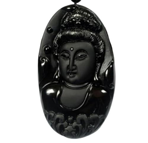 Tingyilan Natürliche Schwarze Obsidian Kristall Buddha Stärke Schutz Amulett Glücksbringer Anhänger Halskette,Style c von Tingyilan