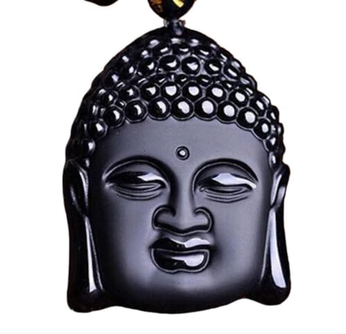 Tingyilan Natürliche Schwarze Obsidian Kristall Buddha Stärke Schutz Amulett Glücksbringer Anhänger Halskette,Style d von Tingyilan