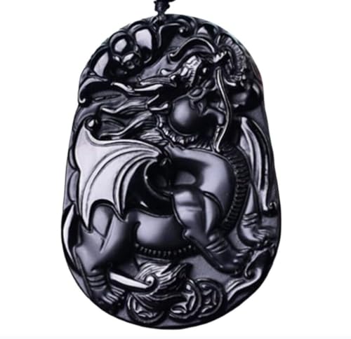Tingyilan Natürliche Schwarze Obsidian Kristall Buddha Stärke Schutz Amulett Glücksbringer Anhänger Halskette,Style k von Tingyilan