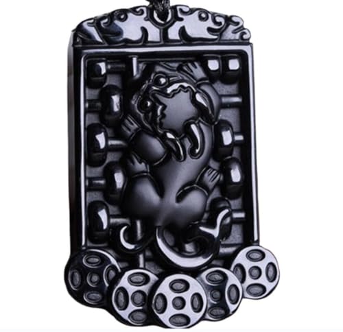 Tingyilan Natürliche Schwarze Obsidian Kristall Buddha Stärke Schutz Amulett Glücksbringer Anhänger Halskette,Style m von Tingyilan