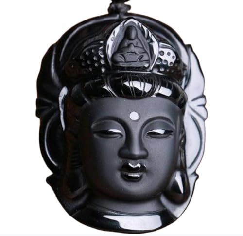 Tingyilan Natürliche Schwarze Obsidian Kristall Buddha Stärke Schutz Amulett Glücksbringer Anhänger Halskette,Style o von Tingyilan