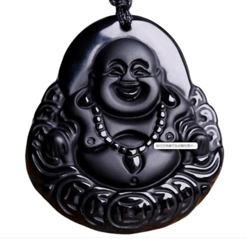 Tingyilan Natürliche Schwarze Obsidian Kristall Buddha Stärke Schutz Amulett Glücksbringer Anhänger Halskette,Style s von Tingyilan
