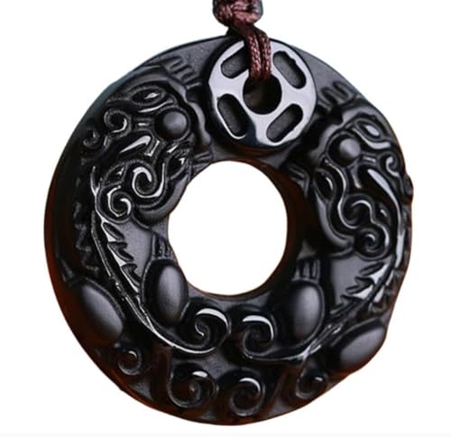 Tingyilan Natürliche Schwarze Obsidian Kristall Buddha Stärke Schutz Amulett Glücksbringer Anhänger Halskette,Style t von Tingyilan