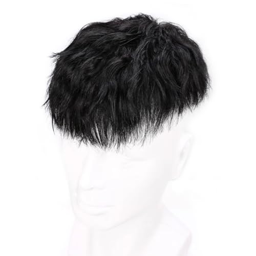 Tingyilan Toupet für Männer Menschliches Haarteil mit PU-Haareinheiten Lockige Welle Herrenperücken Menschliches Ersatzsystem mit 4 Clips und 10 doppelseitigen Bändern,Schwarz,16x18cm von Tingyilan