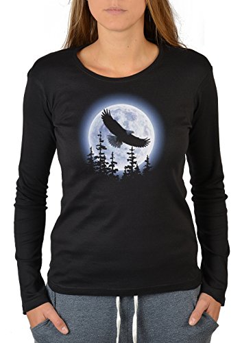 Adler im Flug mit Mond im Hintergrund Langarmshirt Damen : Eagle Moon - Motiv Longsleeve Adler Gr: L von Tini - Shirts