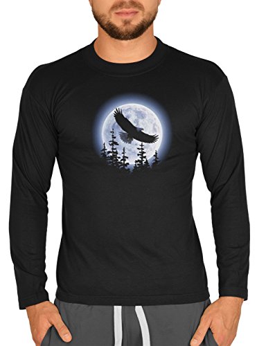 Adler im Flug mit Mond im Hintergrund Langarmshirt Herren : Eagle Moon - Motiv Longsleeve Adler Gr: L von Tini - Shirts