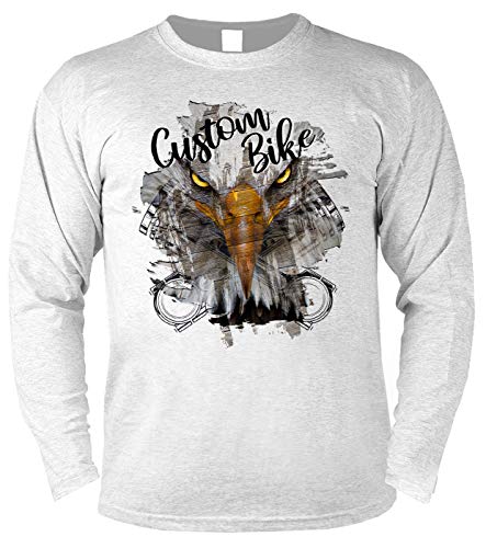 Biker Langarmshirt Mann - Langarm Herrenshirt : Custom Bike - Herren Longsleeve Motorrad Adler Adlerkopf Gr: L von Tini - Shirts