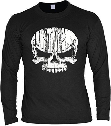 Biker Langarmshirt Mann - Langarm Herrenshirt : Skull - Herren Longsleeve Totenkopf Skull Biker Motiv Gr: L von Tini - Shirts