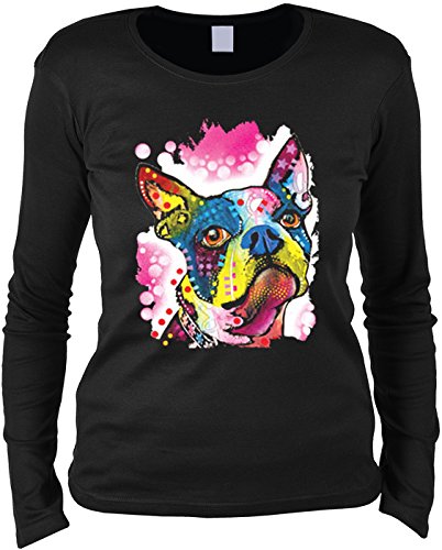 Boston Terrier Damen Langarmshirt Hunderassen : Boston Terrier - Kunstdruck Longsleeve Bunte Hunde Gr: M von Tini - Shirts
