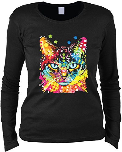 Buntes Katzen Motiv Langarmshirt Damen/Katzen Longsleeve : Blue Eyes - Langarm T-Shirt Frauen Kunstdruck Katze Gr: L von Tini - Shirts