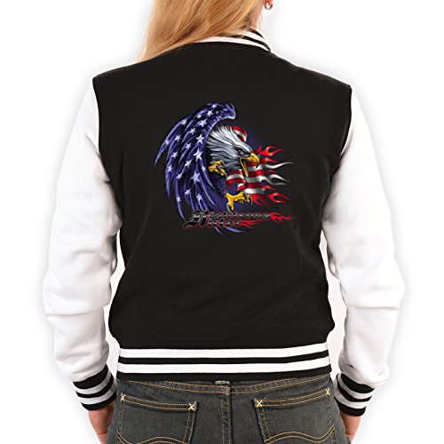 College Jacke schwarz/Weiss Damen mit Adler Motiv : American Flagge/Adler Stars and Stripes - Collegejacke Frauen Farbe: schwarz Gr: XL von Tini - Shirts