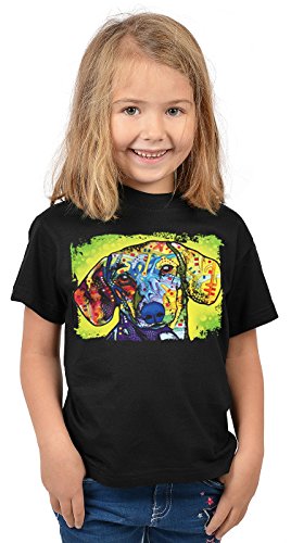 Dackel Kinder Tshirt - Hunde-Motiv Kindershirt - Hundemotiv : Dachshund - Kunstmotiv buntes Hunde-Shirt Kind Gr: S = 122-128 von Tini - Shirts