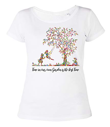 Garten Motiv T-Shirt Damen, Hobby-Gärtner Shirt Frau : Time in Our own Garden is The Best Time - Blumen, Garten, Schrebergarten Sprüche-Shirt Gr: XXL von Tini - Shirts