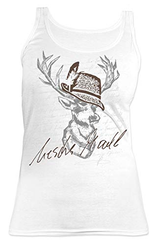 Hirsch Damen Trachten Träger-Shirt - Trachten-Motiv T-Shirt für Frauen und Mädchen : Feschs MADL (Hut braun) - Volksfest -Oktoberfest Tracht Top Frau Gr: XL von Tini - Shirts