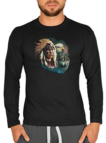Indianer Wolf Adler Motiv Langarmshirt Herren : Indianer mit Wolf und Adler - Motiv Longsleeve Adler Gr: 3XL von Tini - Shirts