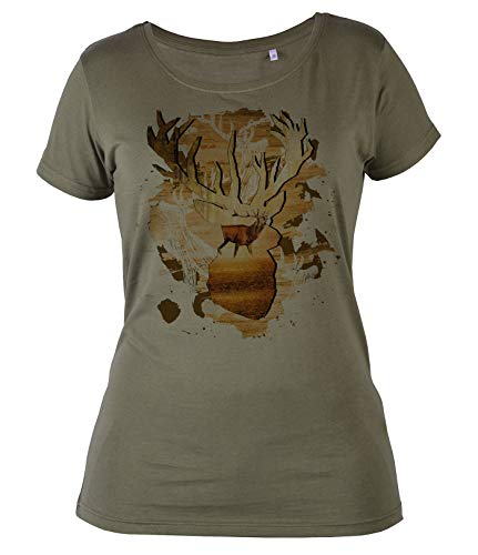 Jäger Damen-Shirt, Motiv T-Shirt Jagd Frau : Hirsch - Jagd-Sport Bekleidung Damen/Mädchen Gr: L von Tini - Shirts