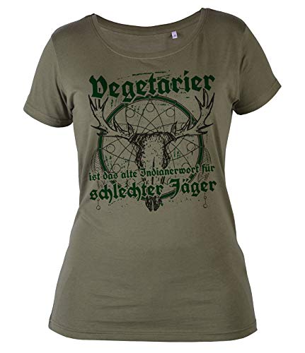 Jäger Damen-Shirt, Motiv T-Shirt Jagd Frau : Vegetarier ist das alte Indianerwort für schlechter Jäger - Jagd-Sport Bekleidung Damen/Mädchen Gr: S von Tini - Shirts