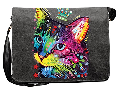 Katze mit Krone Canvas Tasche - Neon Katzenkrone Canvas Umhängetasche : Thinking Cat Crowned - Freizeittasche Katze Kunstdruck von Tini - Shirts