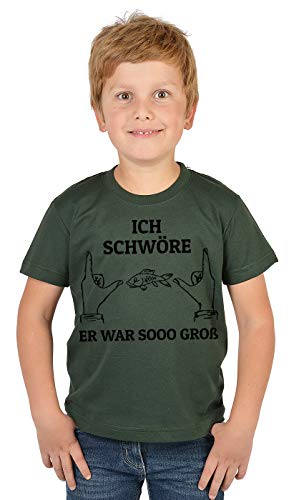 Kinder Angler Angeber T-Shirt, Kinder-Shirt Motiv Angel-Sport : Ich schwöre er war sooo groß,- Bekleidung Kinder Angeln, Coole Sprüche Gr: L = 146-152 von Tini - Shirts