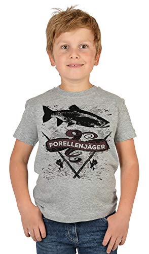 Kinder Angler T-Shirt, Kinder-Shirt Motiv Angel-Sport : Forellenjäger,- Bekleidung Kinder Angeln, Coole Sprüche Gr: M = 134-140 von Tini - Shirts