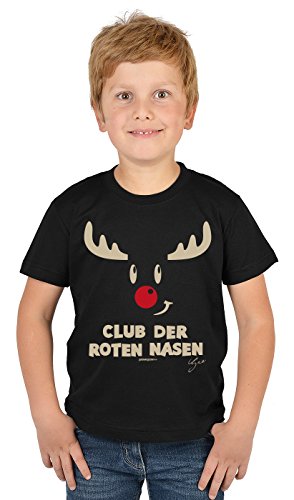 Kinder Weihnachtsmotiv-Shirt - Rentier rote Nase Motiv T-Shirt Kind : Club der roten Nasen - Geschenk-Shirt Nikolaus Weihnachten Advent Gr: XL= 158-164 von Tini - Shirts