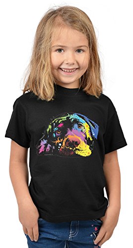 Labrador Kinder Tshirt - Hunde-Motiv Kindershirt - Hundemotiv : Lying Lab - Kunstmotiv buntes Hunde-Shirt Kind Gr: XL= 158-164 von Tini - Shirts