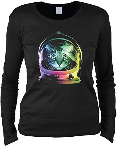 Lustiges Buntes Katzen Langarmshirt Damen Astronauten Helm : Space Cat - Langarm T-Shirt Frauen Kunstdruck Katze Gr: L von Tini - Shirts