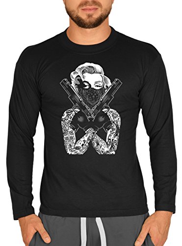 Marilyn Monroe Motiv Langarmshirt Herren - Marilyn Fan Shirt : MM Gangsta Pose - Monroe Motiv Longsleeve Gr: M von Tini - Shirts