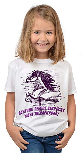 Pferde Sprüche Mädchen T-Shirt - Pferde-Motiv Shirt Kindershirt : Achtung Pferde verrückt Nicht therapierbar - Cooles Pferde-Shirt Gr: L = 146-152 von Tini - Shirts