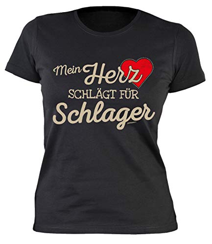 Schlager-Fan Damen Sprüche Shirt - T-Shirt Frau : Mein Herz schlägt für Schlager - lustige Sprüche/Motive Gr: L von Tini - Shirts