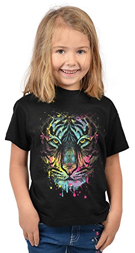 Tiger-Motiv Kindershirt - Kunstdruck Tiger - buntes Tigershirt für Kinder : Dripping Tiger - Tiermotiv Wildkatze Kinder T-Shirt Gr: M = 134-140 von Tini - Shirts