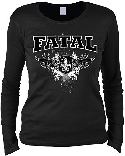 Tini - Shirts Biker Langarmshirt Frau - Langarm Damenshirt : Fatal - Damen Longsleeve Flügel Wings Biker Motiv Gr: XXL von Tini - Shirts