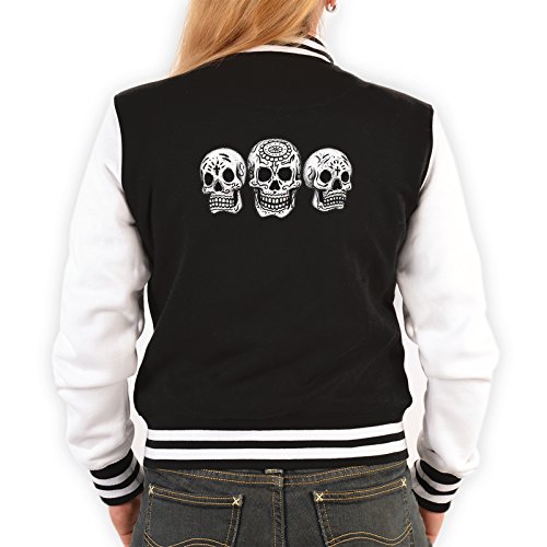 Tini - Shirts College Jacke schwarz/Weiss Damen mit Gothic Motiv : Totenköpfe / 3 Totenköpfe - Collegejacke Frauen Farbe: schwarz Gr: L Tini - Shirts College Jacke schwarz/Weiss Damen mit Gothic Motiv : Totenköpfe / 3 Totenköpfe - Collegejacke Frauen Farbe: schwarz Gr: L von Tini - Shirts