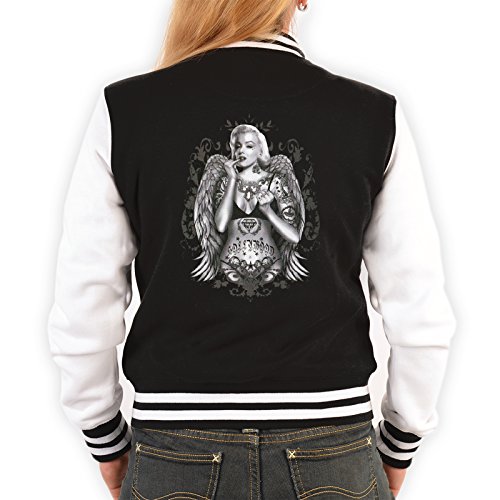 Tini - Shirts College Jacke schwarz/Weiss Damen mit Marylin Monroe Motiv : Marilyn/Tattoo Marylin - Collegejacke Frauen Farbe: schwarz Gr: S von Tini - Shirts