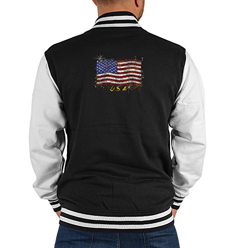 Tini - Shirts Herren College Jacke mit Usa/Stars and Stripes Motiv : USA Flagge - Collegejacke Herren/Männer Farbe: schwarz Gr: XXL von Tini - Shirts