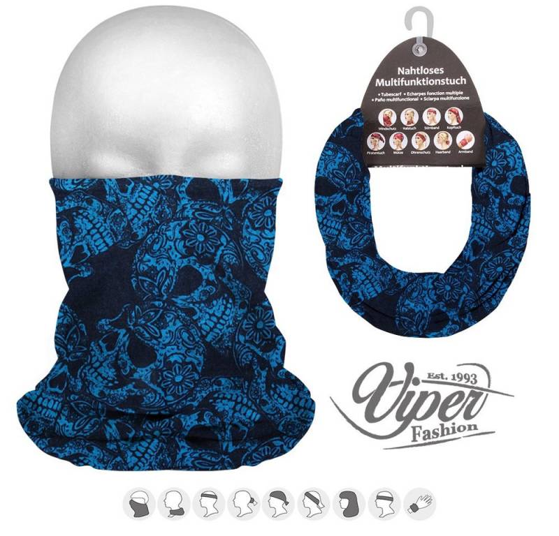 Tini - Shirts Halstuch Multifunktionstuch Totenköpfe schwarz / blau, Loopschal, Stirnband, Halstuch Totenkopfmotiv von Tini - Shirts