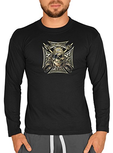 Piraten Motiv Langarmshirt Herren, Pirat Kreuz Totenkopf Karibik: Loyal to None - Motiv Longsleeve Piraten Gr: L von Tini - Shirts