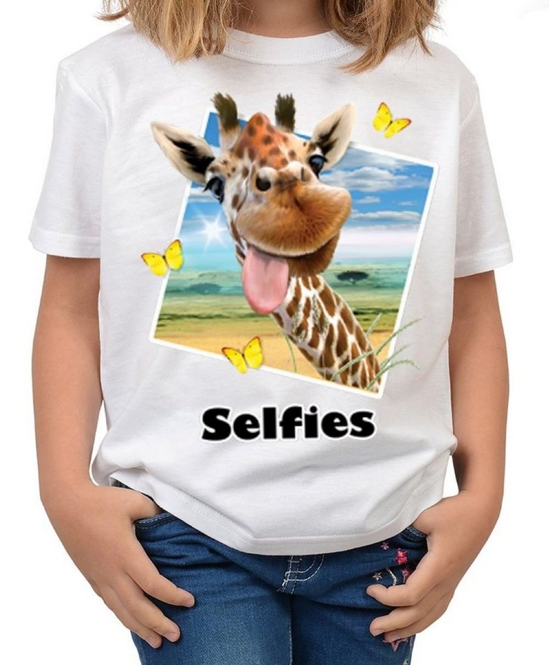 Tini - Shirts Print-Shirt Giraffe / Giraffen Motiv Kindershirt lustiges Giraffen Motiv - Giraffe-Selfie / Schmetterlinge : Selfie Giraffe von Tini - Shirts