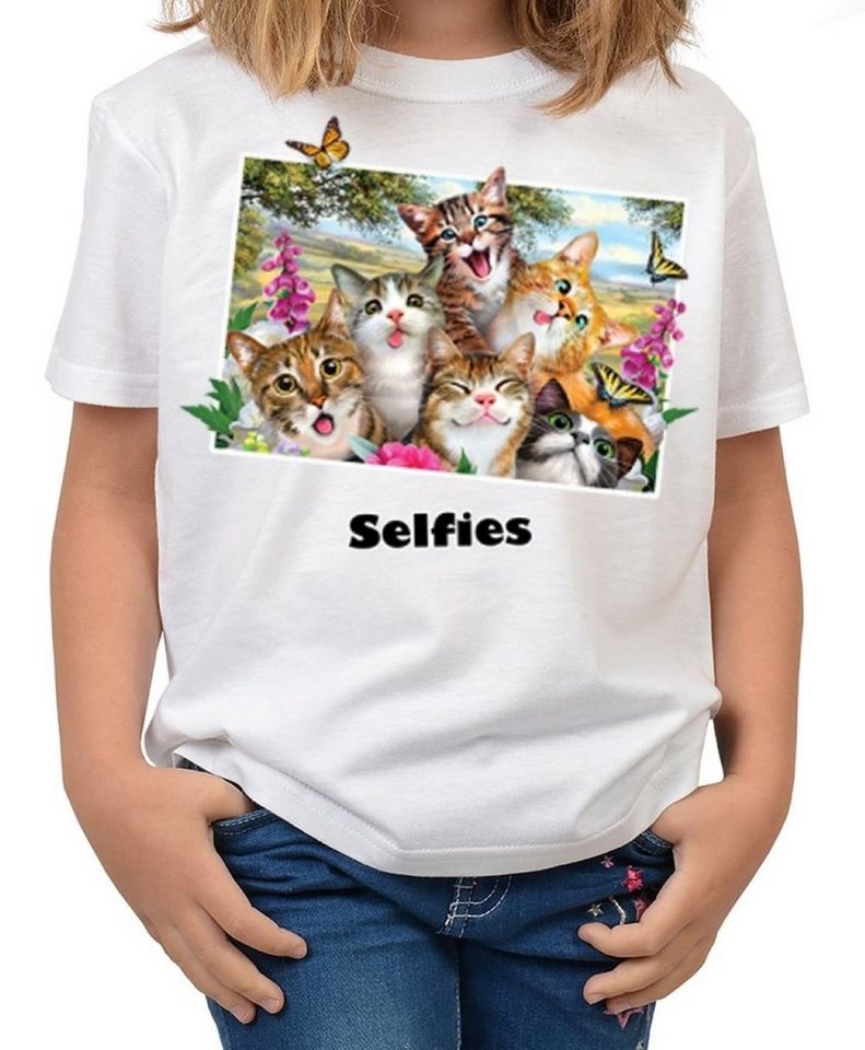 Tini - Shirts Print-Shirt Katzen Selfie Motiv Kindershirt lustiges Katzen Motiv -Tiere / Katzen / Schmetterling : Selfie Katzen von Tini - Shirts